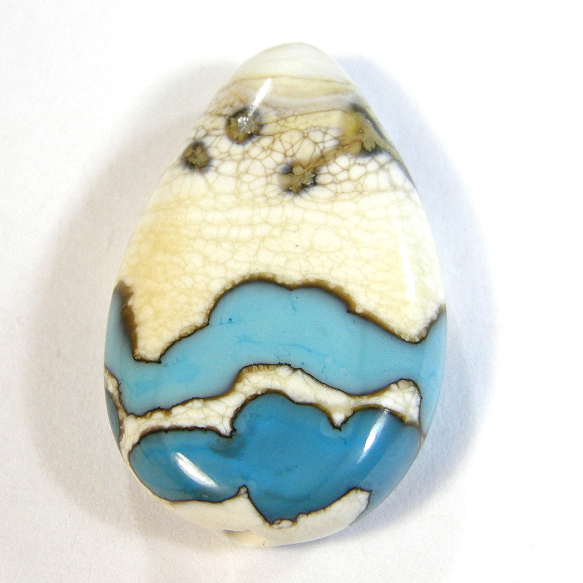 Handmade Lampwork Glass Focal Bead Ivory Two Tone Sky Blue Shiny Covergirlbeads