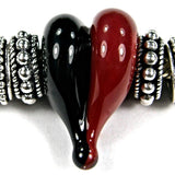 Handmade Large Hole Lampwork Beads, Glass Heart, Red Black
