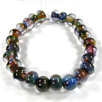 Handmade Lampwork Glass Frit Beads, Clear Blue Green Pink Purple Swirl