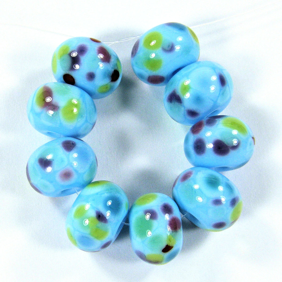 Light brown, dark hot blue, light blue disc, lampwork beads, lampwork glass beads, glass, lampwork beads sra, handemade lampwork, glass, MTO