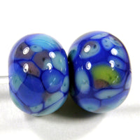 Handmade Lampwork Glass Frit Beads, Cobalt Blue Green Purple Shiny