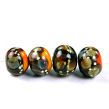 Handmade Lampwork Glass Frit Beads, Apricot Orange Raku Silver Shiny