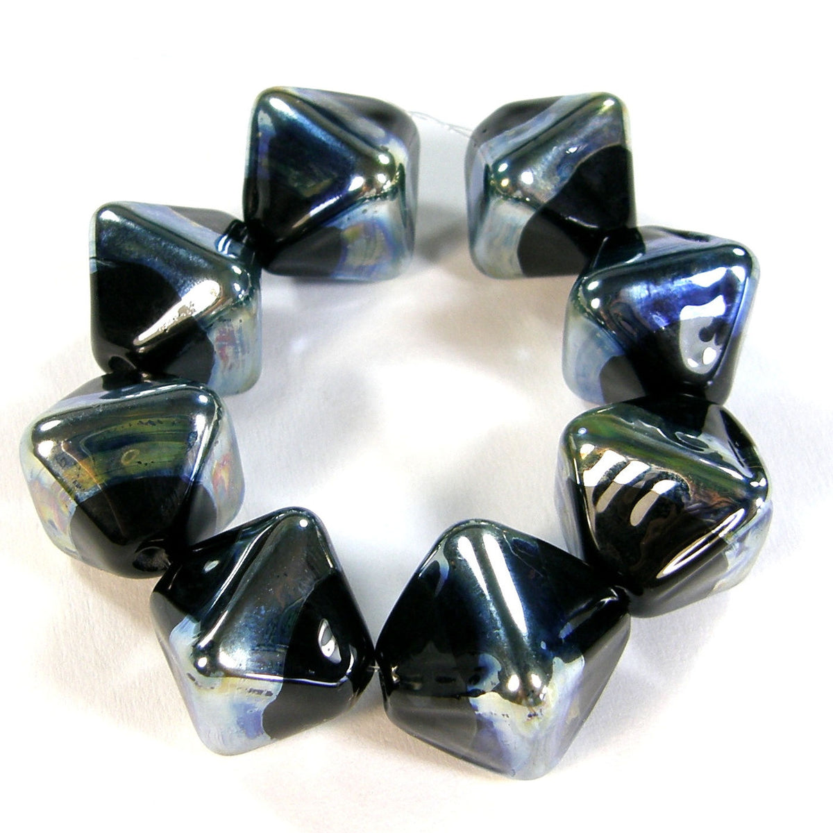 Handmade Lampwork Glass Diamond Beads, Black Aurae Band Shiny –  Covergirlbeads