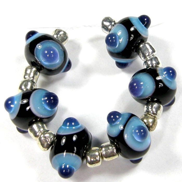 Handmade Lampwork Glass Bead Pairs Black Blue Dots Shiny Covergirlbeads 7783