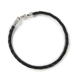 Black Braided Leather Charm Bracelet With Sterling Silver Threaded End Cap