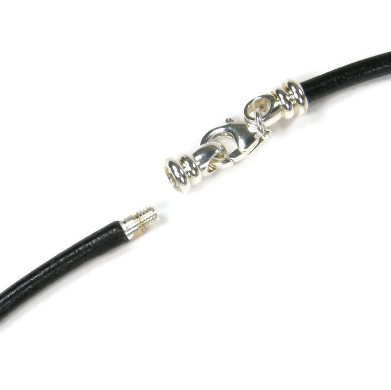 3mm Black Leather Cord Chain & Sterling Silver Clasp Necklace, 20