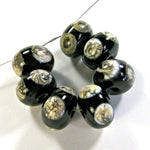 Handmade Lampwork Glass Dot Beads, Rustic Black Heavy Silvered Ivory Dots Shiny