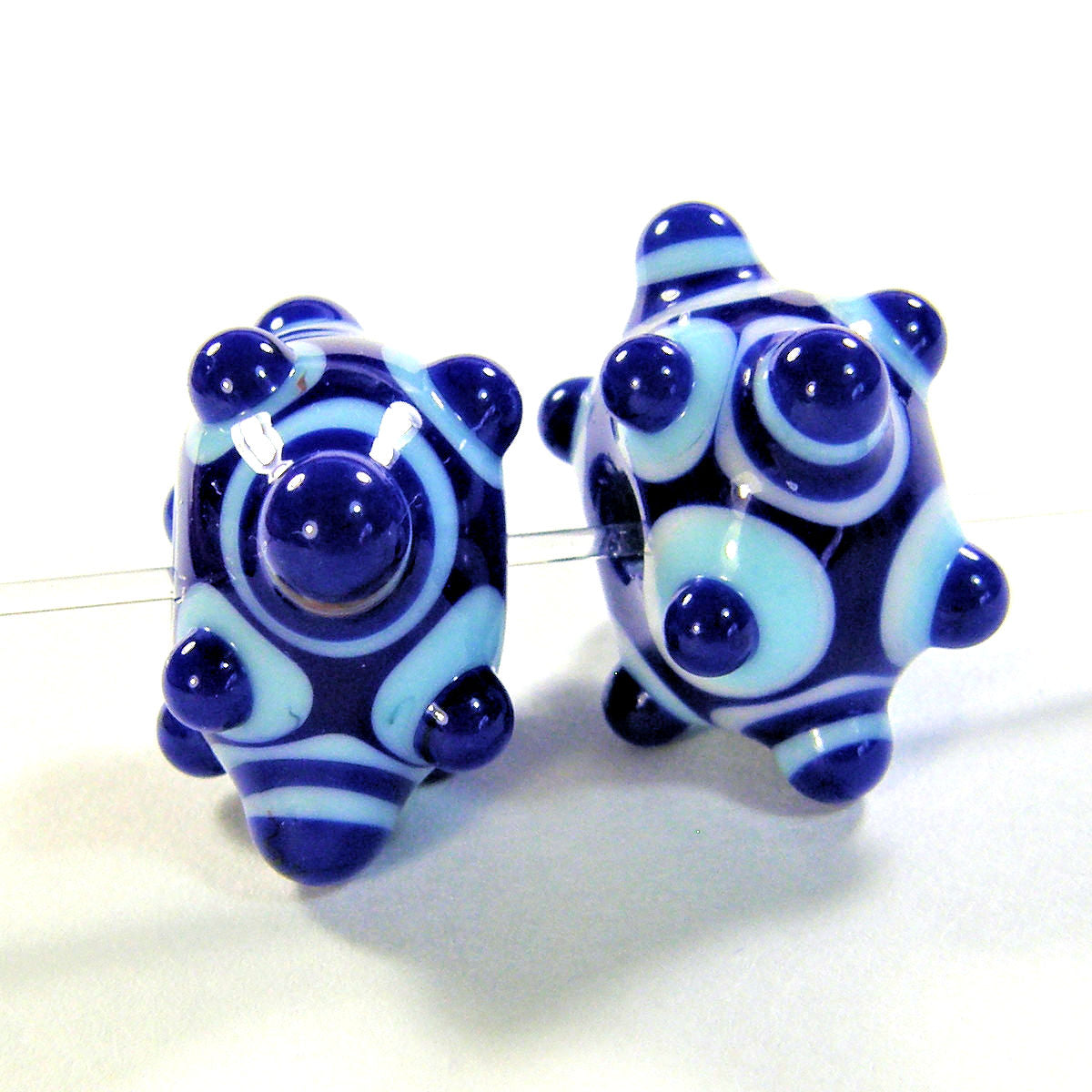 Handmade Lampwork Glass Beads Cobalt Blue Light Sky Blue Dots Shiny Covergirlbeads