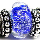 Handmade Large Hole Lampwork Beads, Artisan Glass Charms, Intense Blue Dichroic