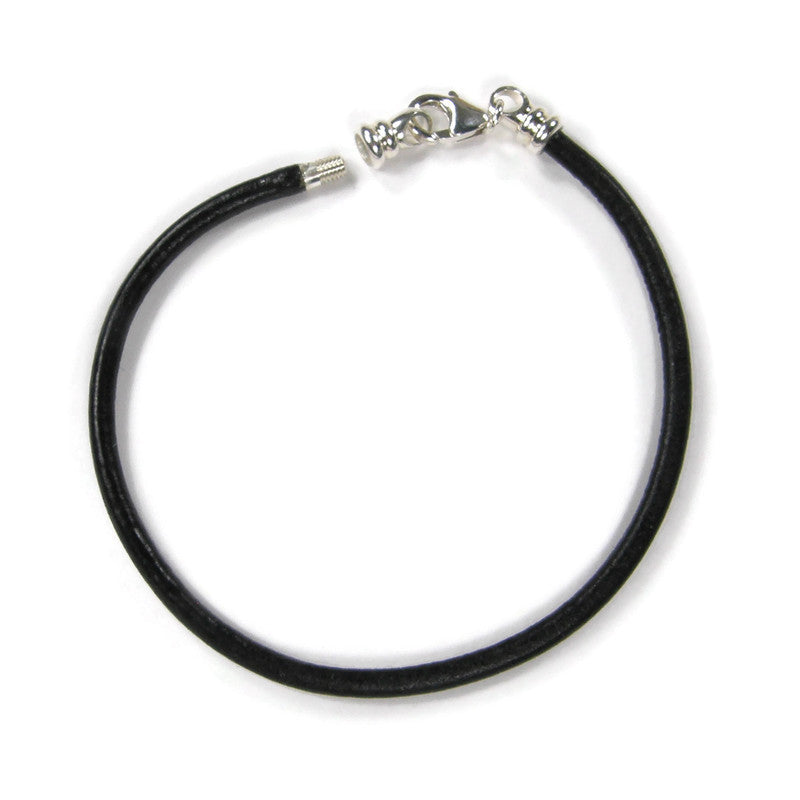 Leather Cord w/ Sterling Silver Clasp - Black - 12 Count