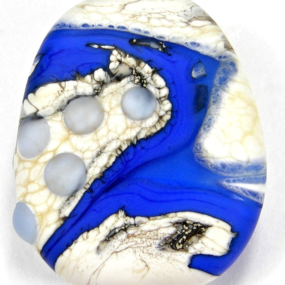 Handmade Lampwork Glass Focal Bead Cobalt Blue Ivory Dots Etched Covergirlbeads 4908