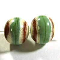 Handmade Lampwork Glass Beads, Southwest Ivory Green Light Brown Shiny