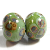 Handmade Lampwork Glass Frit Beads, Nile Green Raku Shiny