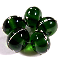 Handmade Lampwork Glass Beads, Transparent Sage Green Silver Shiny 019gfs