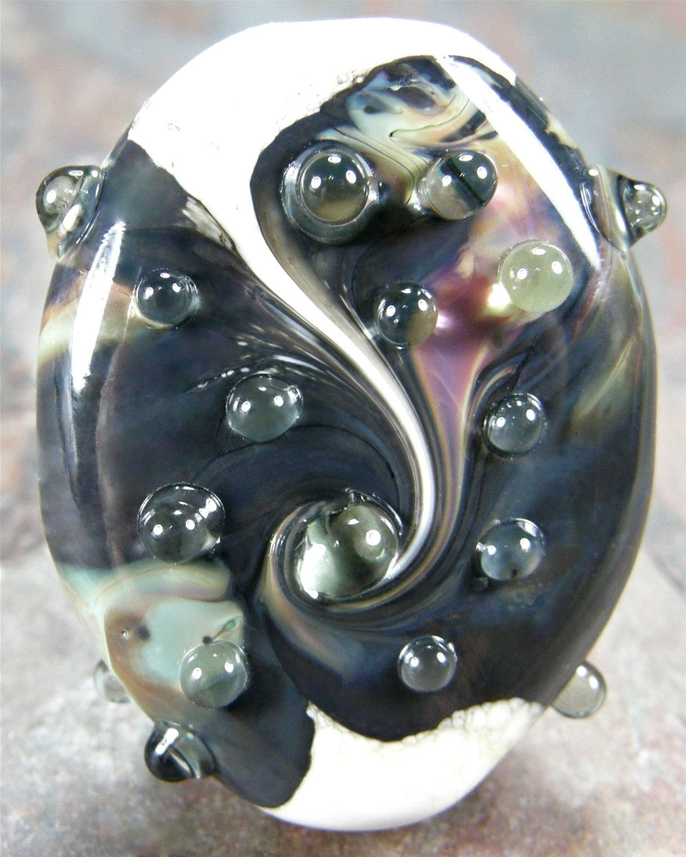 Handmade Lampwork Glass Focal Bead Organic Ivory Raku Swirl Dots Covergirlbeads 2003