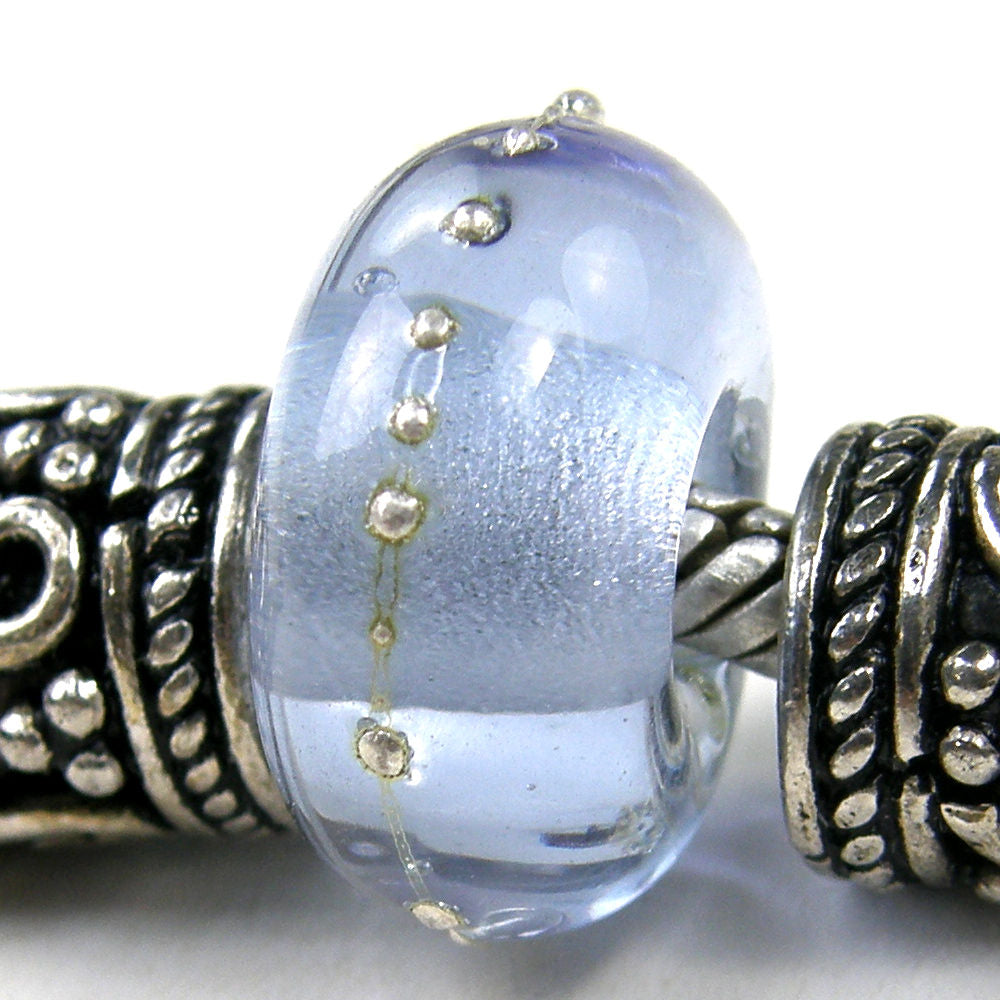 Handmade Large Hole Lampwork Beads Glass Lavender Blue Shift Silver Covergirlbeads 7708