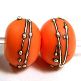 Handmade Lampwork Glass Beads, Halloween Cool Orange Silver Etched 655efs