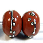 Handmade Lampwork Glass Beads, Hawaiian Clay Orange Silver Shiny 685gfs