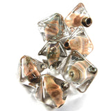 Handmade Lampwork Glass Diamond Beads, Encased Pandora Tan Brown Shiny