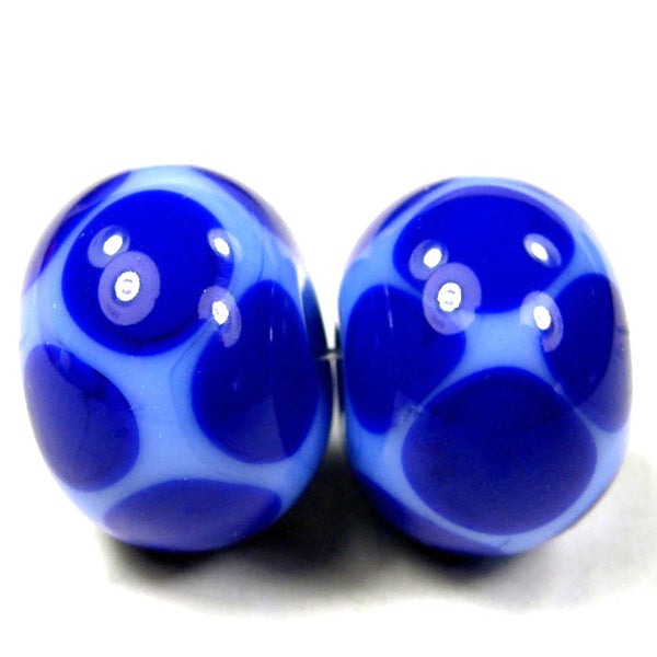 Handmade Lampwork Glass Dot Beads, Periwinkle Blue Cobalt Shiny
