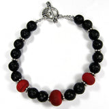 Sizzling Black Lava Rock Red Lampwork Bracelet, Sterling, Handmade Jewelry