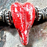 Handmade Large Hole Lampwork Beads, Glass Heart, Red Silver Dichroic