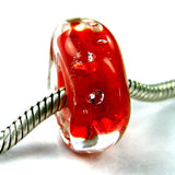 Handmade Large Hole Lampwork Beads, Artisan Bracelet Bead, Nugget CZ Red Encased