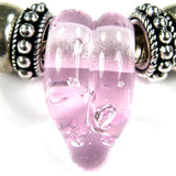Handmade Large Hole Lampwork Beads, Glass Heart Rose Quart Pink Air Bubbles