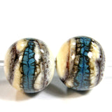 Handmade Lampwork Glass Beads, Southwest Ivory Turquoise Brown Shiny