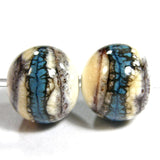 Handmade Lampwork Glass Beads, Southwest Ivory Turquoise Brown Shiny