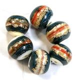 Handmade Lampwork Glass Beads, Southwest Ivory Orange Blue Shiny