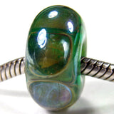 Handmade Large Hole Lampwork Beads, Glass Slider Beads, Teal Green Dots Shiny