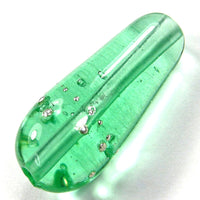Handmade Lampwork Glass Focal Bead, Teardrop Pale Emerald Green Silver Shiny