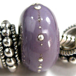 Handmade Large Hole Lampwork Beads, Slider Bracelet Bead, Soft Violet Silver Shiny