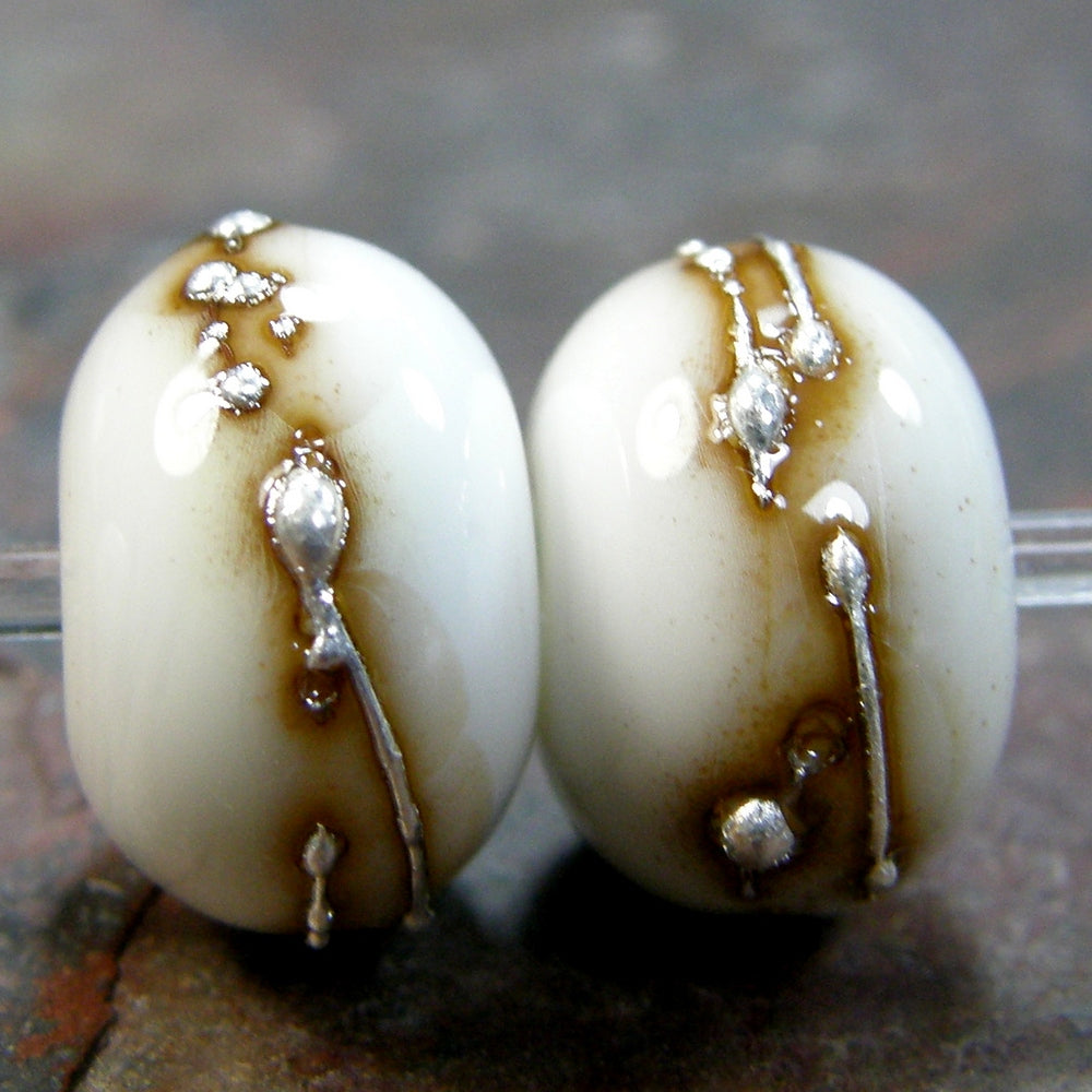 Heavens Dream , 11 round 2024 handmade glass beads, ivory gold by Beadfairy Lampwork, SRA