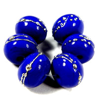 light cobalt lapis blue handmade lampwork glass beads wrapped in fine silver