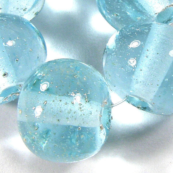 Handmade Lampwork Glass Beads, Pale Aqua Blue Starlight Sparkles Shiny