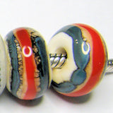 Handmade Lampwork Glass Beads, Southwest Ivory Orange Blue Shiny
