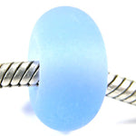 Handmade Large Hole Lampwork Beads, Slider Charm Bead, Pale Aqua Blue Etched