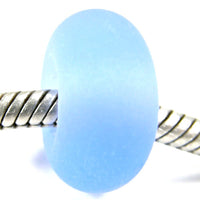 Handmade Large Hole Lampwork Beads, Slider Charm Bead, Pale Aqua Blue Etched