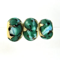 Handmade Lampwork Glass Beads, Blue Green White Black Shiny