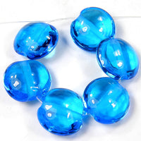 Handmade Lampwork Glass Lentil Bead, Light Aqua Blue Shiny