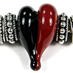 Handmade Large Hole Lampwork Beads, Glass Heart, Red Black