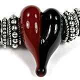 Handmade Large Hole Lampwork Beads, Glass Heart, Red Black
