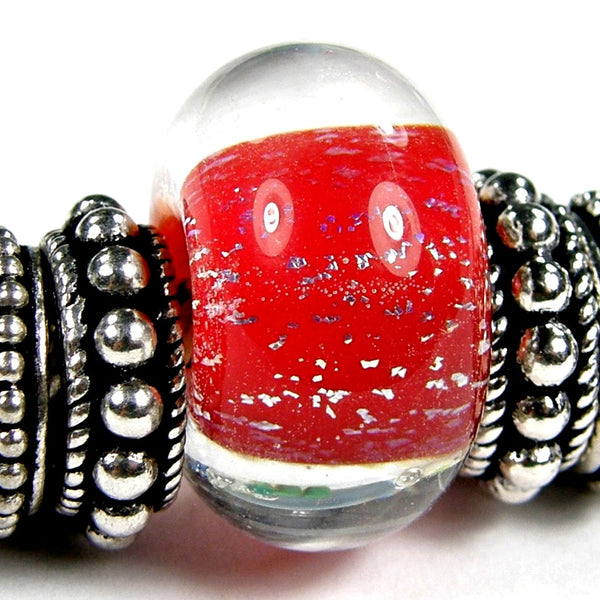 Handmade Large Hole Lampwork Beads, Artisan Glass Charms, Encased Red Dichroic