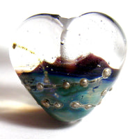 Handmade Lampwork Glass Heart Beads, Rustic Blue and Clear Wrapped in Silver