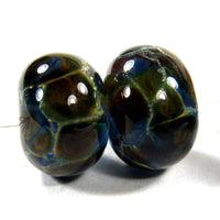 Handmade Lampwork Glass Frit Beads, Dark Blue Silver Leaf Frit Dots
