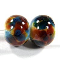 Handmade Lampwork Glass Frit Beads, White Blue Amber Brown Shiny