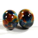 Handmade Lampwork Glass Frit Beads, White Blue Amber Brown Shiny