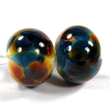 Handmade Lampwork Glass Frit Beads, White Blue Amber Brown Shiny
